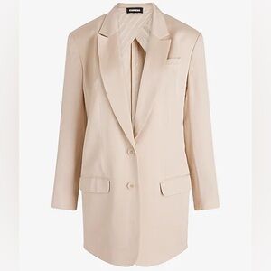 Express Linen-blend Oversized Boyfriend Blazer Cream Beige Neutral Sheen Medium
